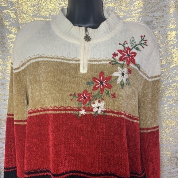 Vintage🧚‍♀️Alfred Dunner Beautiful Poinsettia Multicoloured Sweater Size L - Picture 3 of 14